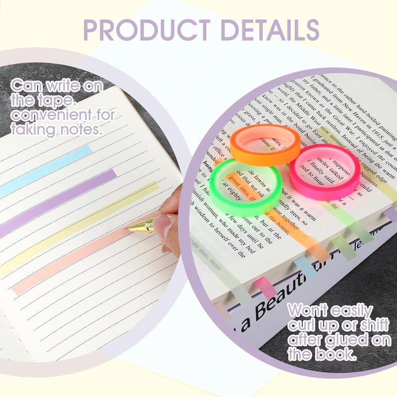 Ubamdom 20 Rolls Highlighter Tape, 0.24 inch X 16.4 ft Bible Strips, Colored Non-Transparent Book Highlighter Strips, Removable Fluorescent Neon Tape Annotation for Teachers Students Reading Home Office - Image 3